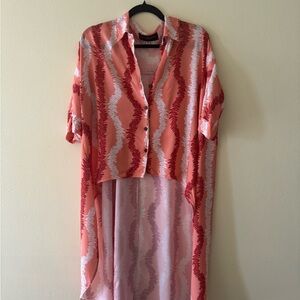 Casual High Low Orange and Pink Shirt Dress